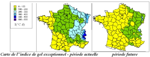 Carte de l'indice de gel exceptionnel - période actuelle / période future